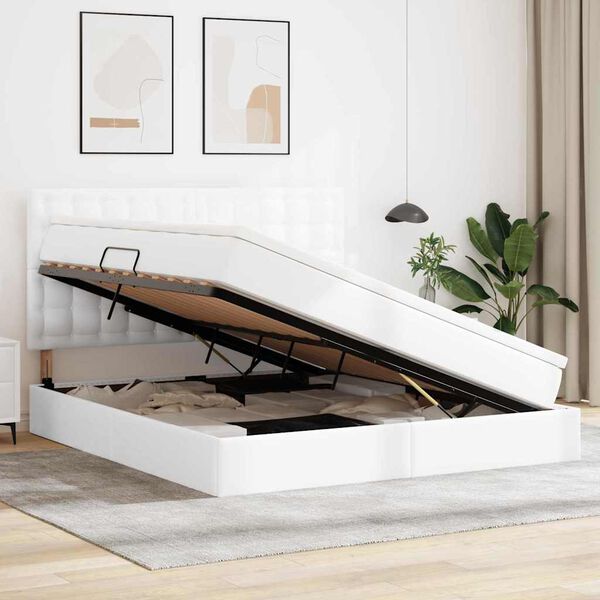 vidaXL Легло с място за съхранение и LED с LED Чисто бяло 160 x 200 cm