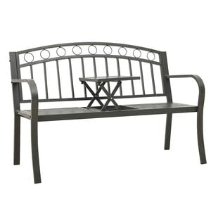 vidaXL Градинска пейка с масичка, сива, 120 см, стомана
