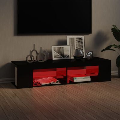 vidaXL ТВ шкаф с LED осветление, черен гланц, 135x39x30 см