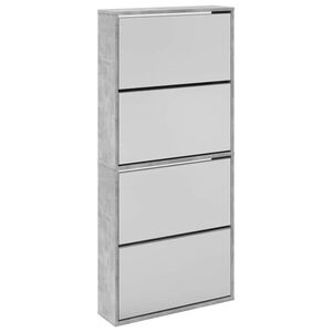 vidaXL Шкаф за обувки с огледало, 4 нива, бетонно сив, 63x17x134 см