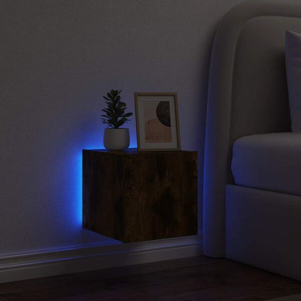 vidaXL Стенен ТВ шкаф с LED осветление, опушен дъб, 30,5x35x30 см