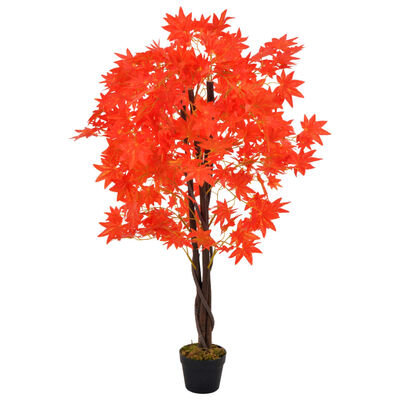 vidaXL Изкуствено растение кленово дърво със саксия, червено, 120 см