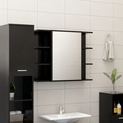vidaXL Шкаф за баня с огледало, черен, 80x20,5x64 см, ПДЧ