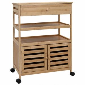 vidaXL Кухненска количка с колела Естествен 59,5 x 36 x 82 см Бамбук