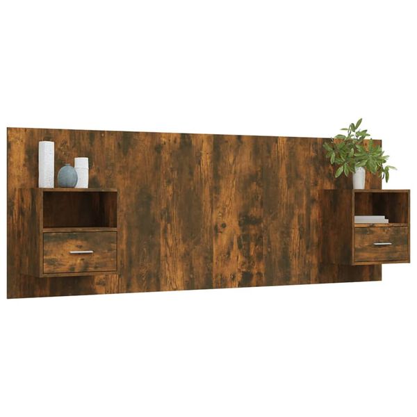 vidaXL Горна табла за легло с шкафчета, опушен дъб, инженерно дърво