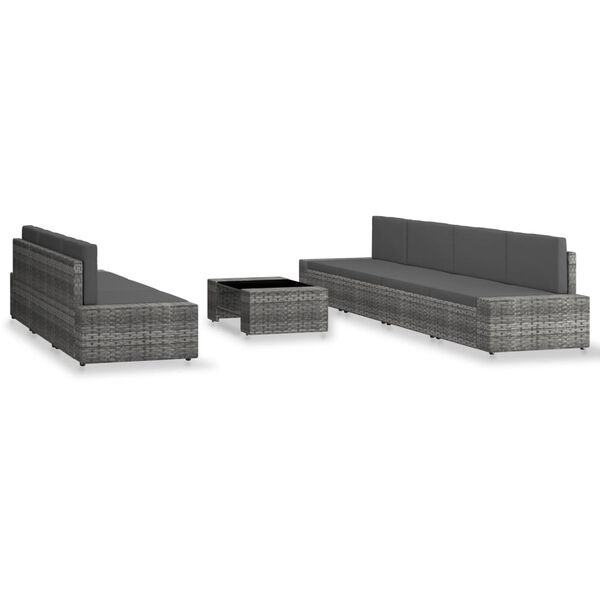 vidaXL Градински комплект за отдих, 8 части, полиратан, сив