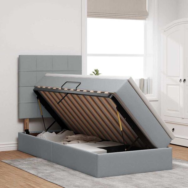 vidaXL Легло с място за съхранение и матрак Светлосиво 90 x 190 cm