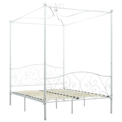 vidaXL Рамка за легло с балдахин, бяла, метал, 120x200 см