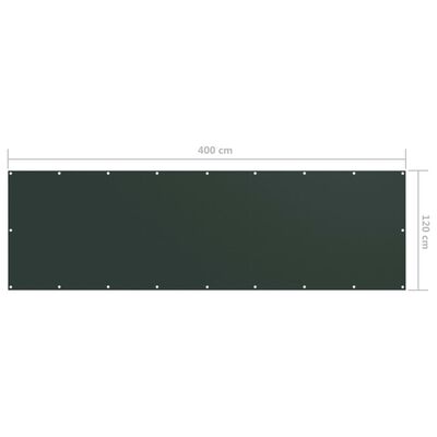 vidaXL Балконски параван, тъмнозелен, 120x400 см, плат оксфорд