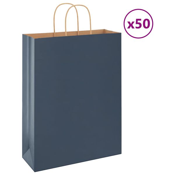 vidaXL Хартиени торбички 50 бр с дръжки сини 32x12x42 см