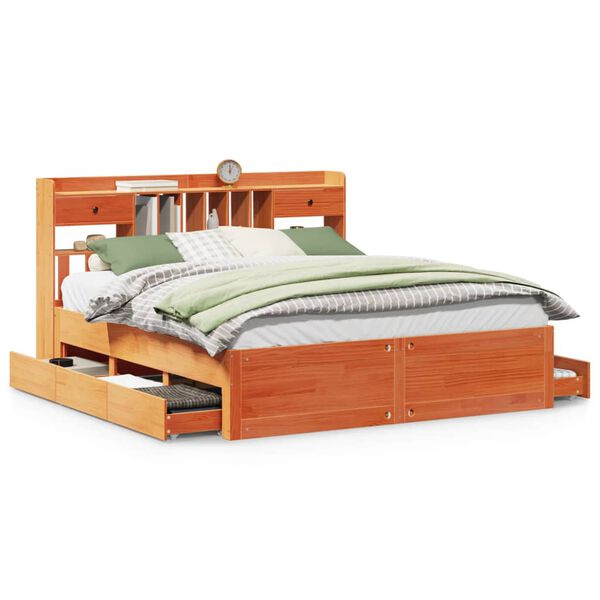 vidaXL Легло с етажерка за книги, без матрак, 200x200 см, бор масив