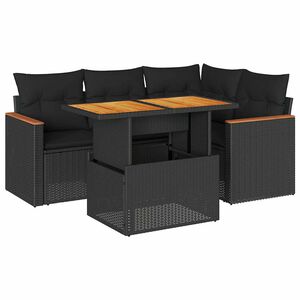 vidaXL Градински комплект с възглавници, 5 части, черен полиратан