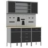 vidaXL Работен кабинет 7 pcs Черно Инженерна дървесина и стомана