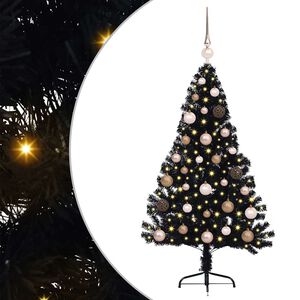 vidaXL Изкуствена коледна елха с подсветка Черно 120 cm ПВЦ