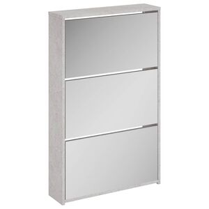 vidaXL Шкаф за обувки с огледало, 3 нива, бетонно сив, 63x17x102,5 см