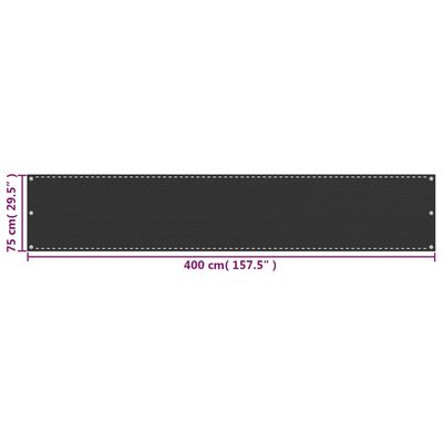 vidaXL Балконски екран, HDPE, 75x400 см, антрацитно сиво