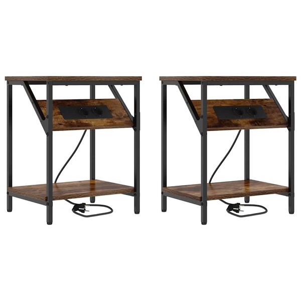 vidaXL Нощен шкаф 2 pcs Димян дъб 38 x 30 x 48 см Инженерно дърво