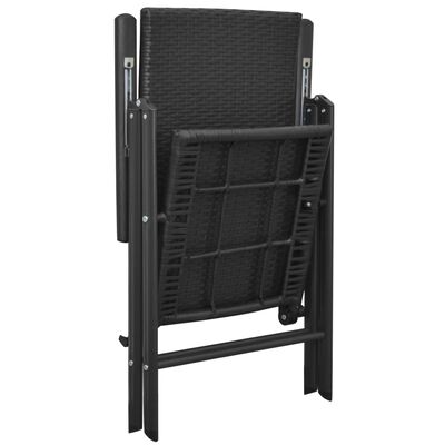vidaXL Стифиращи градински столове с възглавници 2 бр полиратан черни