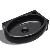 Керамична мивка за баня с преливник, отвор за смесител, черна, кръгла