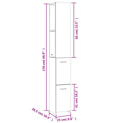 vidaXL Шкаф за баня, бетонно сив, 25x26,5x170 см, инженерно дърво
