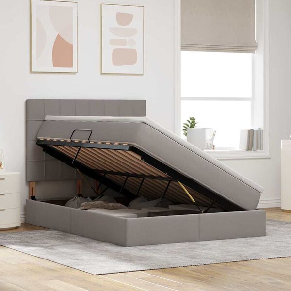 vidaXL Легло с място за съхранение и LED Таупе 140 x 190 cm Полиестер