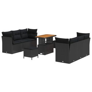 vidaXL Градински Софа Комплект с възглавница 9 pcs Черно полиратан