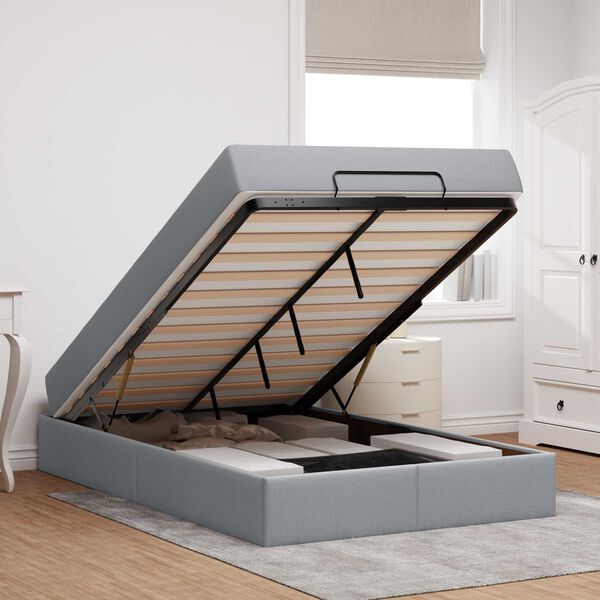 vidaXL Рамка за легло с матрак с матрак 2 pcs Светлосиво текстил