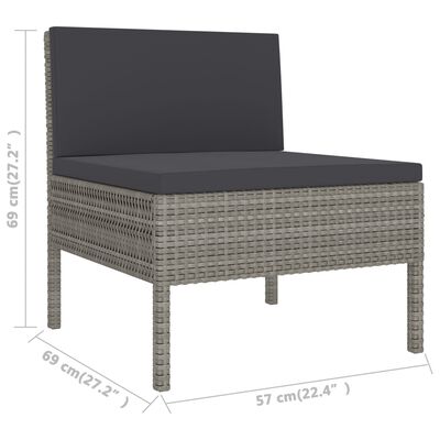 vidaXL Градински столове с възглавници, 3 бр, полиратан, сиви