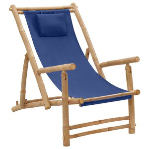 vidaXL Стол шезлонг, бамбук и канава, нейви син