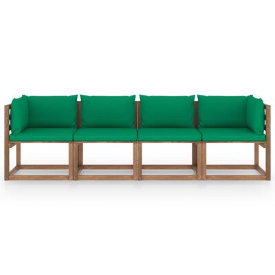 vidaXL Дворен 4-местен палетен диван с възглавници, бор с импрегнация