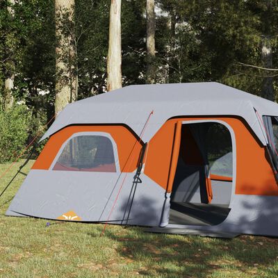 vidaXL Семейна палатка за 9 души, сиво-оранжева, бързо освобождаване