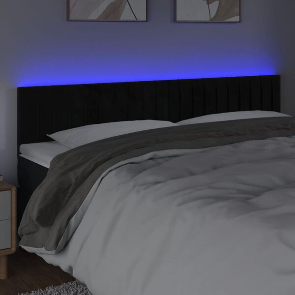 vidaXL LED горна табла за легло, черна, 180x5x78/88 см, кадифе