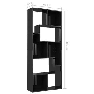 vidaXL Шкаф библиотека, черен гланц, 67x24x161 см, ПДЧ