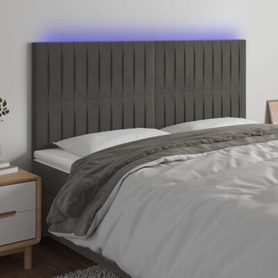vidaXL LED горна табла за легло, тъмносива, 200x5x118/128 см, кадифе