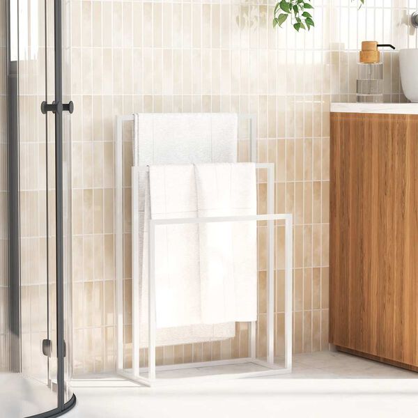 vidaXL Свободностояща поставка за кърпи, бяла, 48x24x79 см, желязо