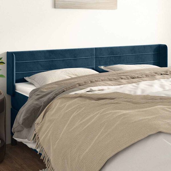 vidaXL Горна табла за легло, тъмносиня, 183x16x78/88 см, кадифе