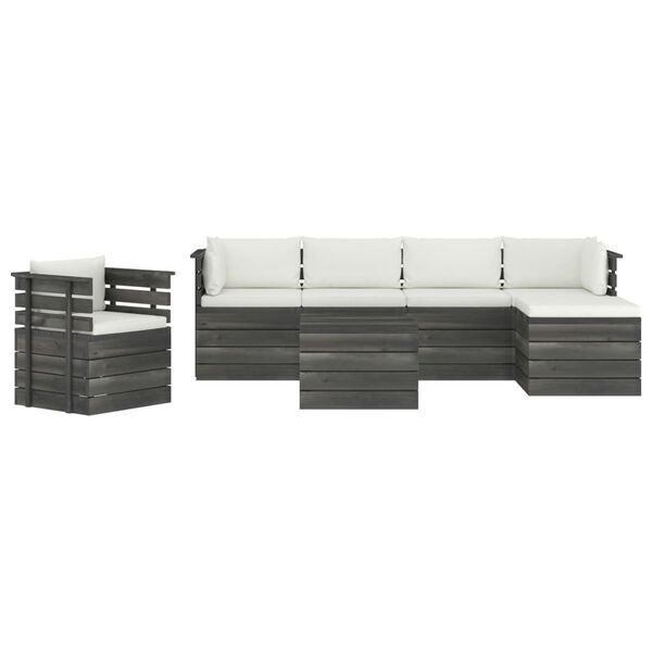 vidaXL Градински лаундж комплект палети възглавници 7 части бор масив