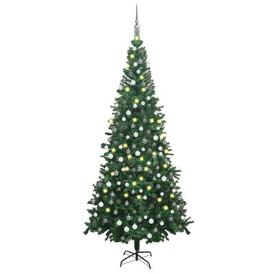 vidaXL Изкуствена осветена коледна елха с топки голяма 240 см зелена