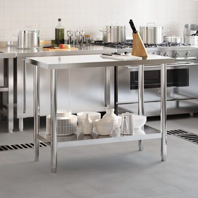 vidaXL Кухненска работна маса, 110x55x85 см, неръждаема стомана