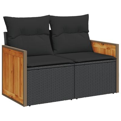 vidaXL Градински комплект диван с възглавници 10 части черен полиратан