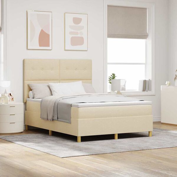 vidaXL LED кутия за пружини с легло с матрак Крем 160 x 200 cm текстил