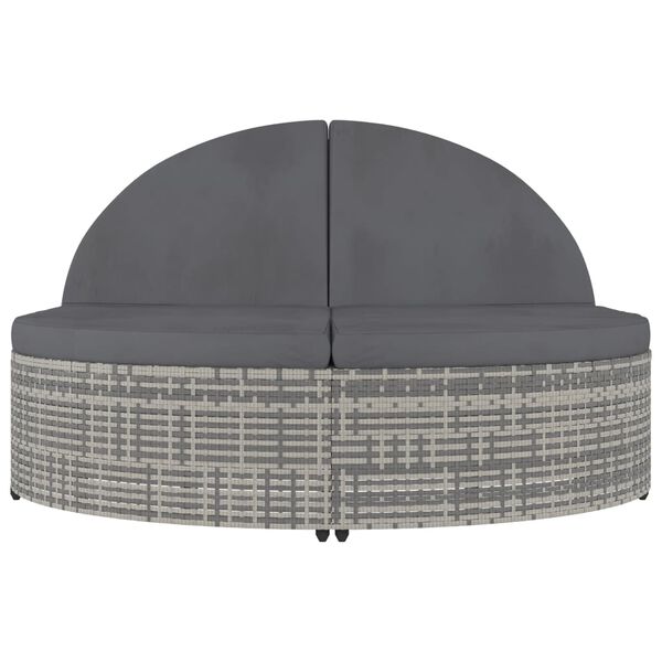 vidaXL 2-местен шезлонг с шалтета, полиратан, сив