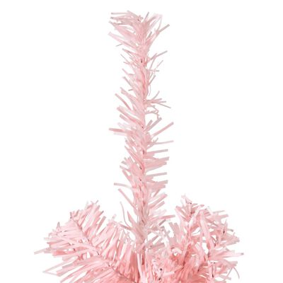 vidaXL Тънка изкуствена половин коледна елха със стойка розова 210 см