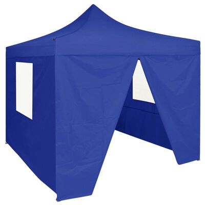 vidaXL Сгъваема парти шатра с 4 странични стени 2x2 м стомана синя