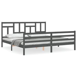 vidaXL Рамка за легло с табла, сива, 200х200 см, масивно дърво