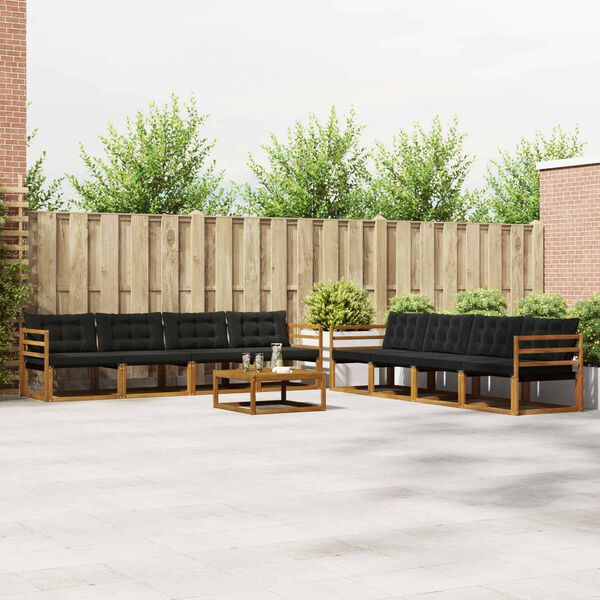 vidaXL Комплект дивани за открито 9 pcs Естествено и черно