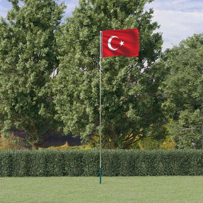 vidaXL Флаг на Турция и стълб 5,55 м алуминий