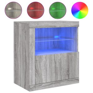 vidaXL Сайдборд с LED светлини, сив сонома, 60,5x37x67 см