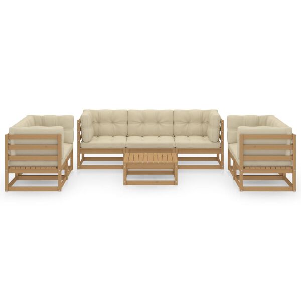 vidaXL Градински лаундж комплект, 4 части, с възглавници, бор масив