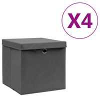 vidaXL Кутии за съхранение с капаци 4 бр 28x28x28 см сиви